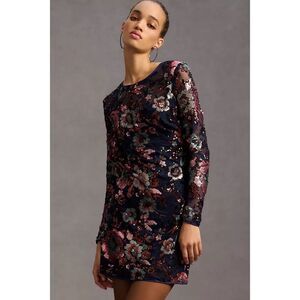 Anthropologie Floral Sequin Mini Dress - Navy and Pink